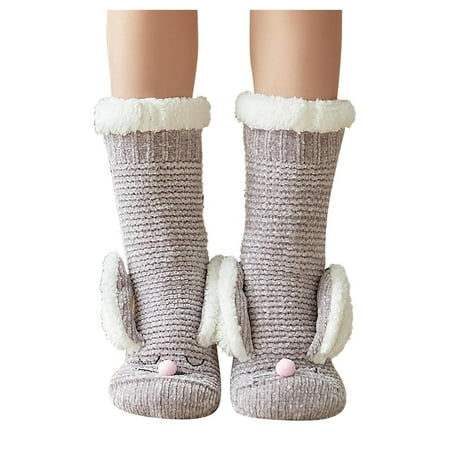

YUEHAO Women s Cartoon Floor Socks Thickened Warm Sleep Socks Slippers Socks Grey