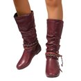 thumbnail image 6 of Womens Slouch Boots, Flat Heels Mid Wide Calf Zipper Ladies Fall Winter Fashion Boots, 6 of 8