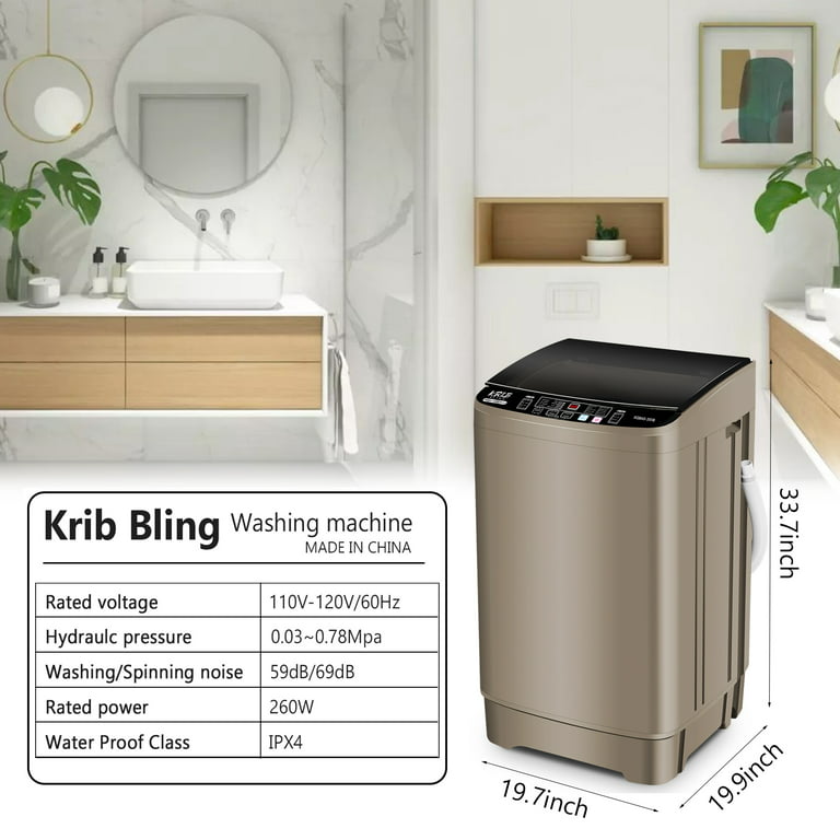 KRIB BLING 17.7 lbs Full Automatic Washing Machine with LED Display Compact  Washing Machine with Drain Dump, 10 Wash Programs and 8 Water Levels Ideal  for Dorms, Apartments, Grey 