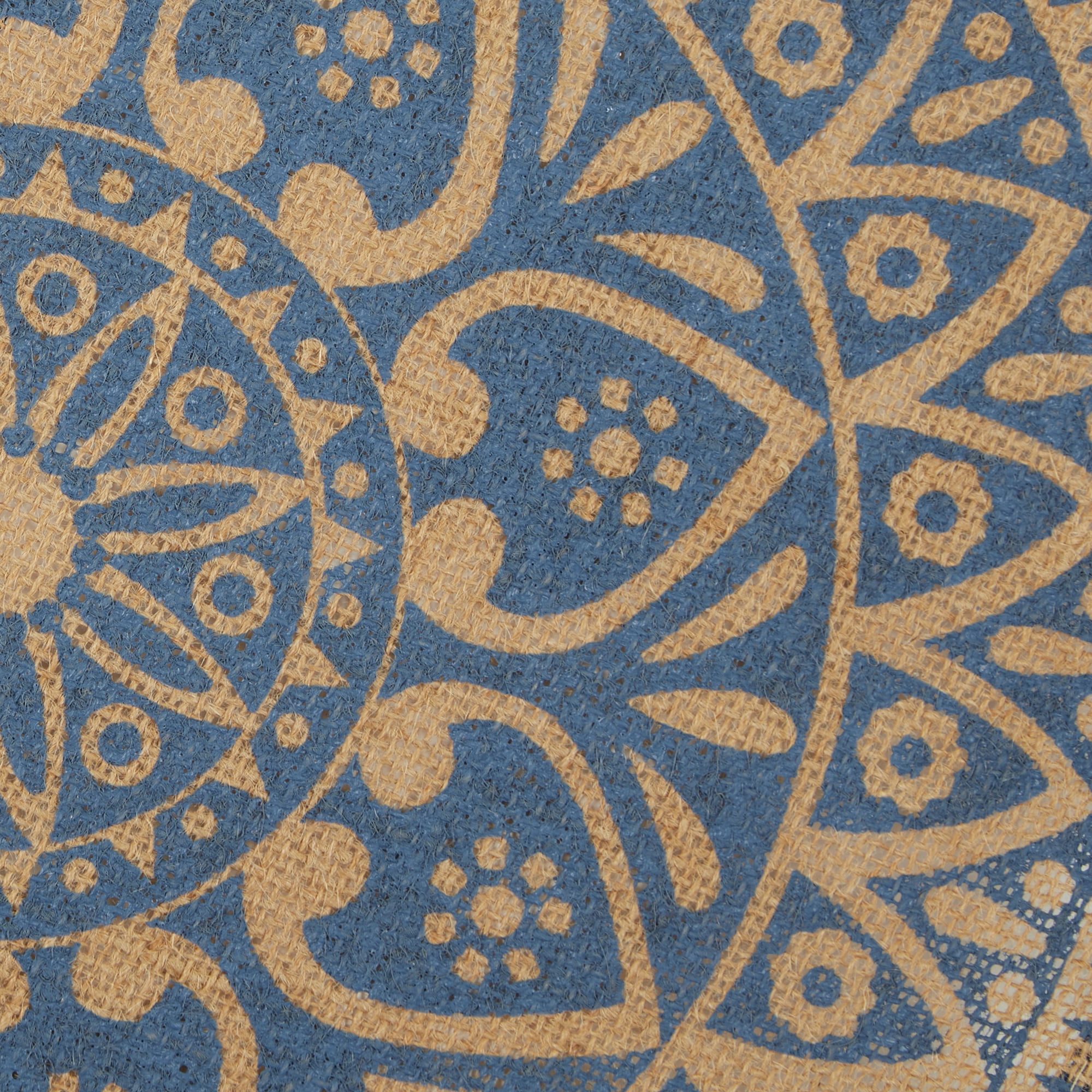 DII French Blue Block Print On Natural Cotton Placemat (Set of 6) 15 Round