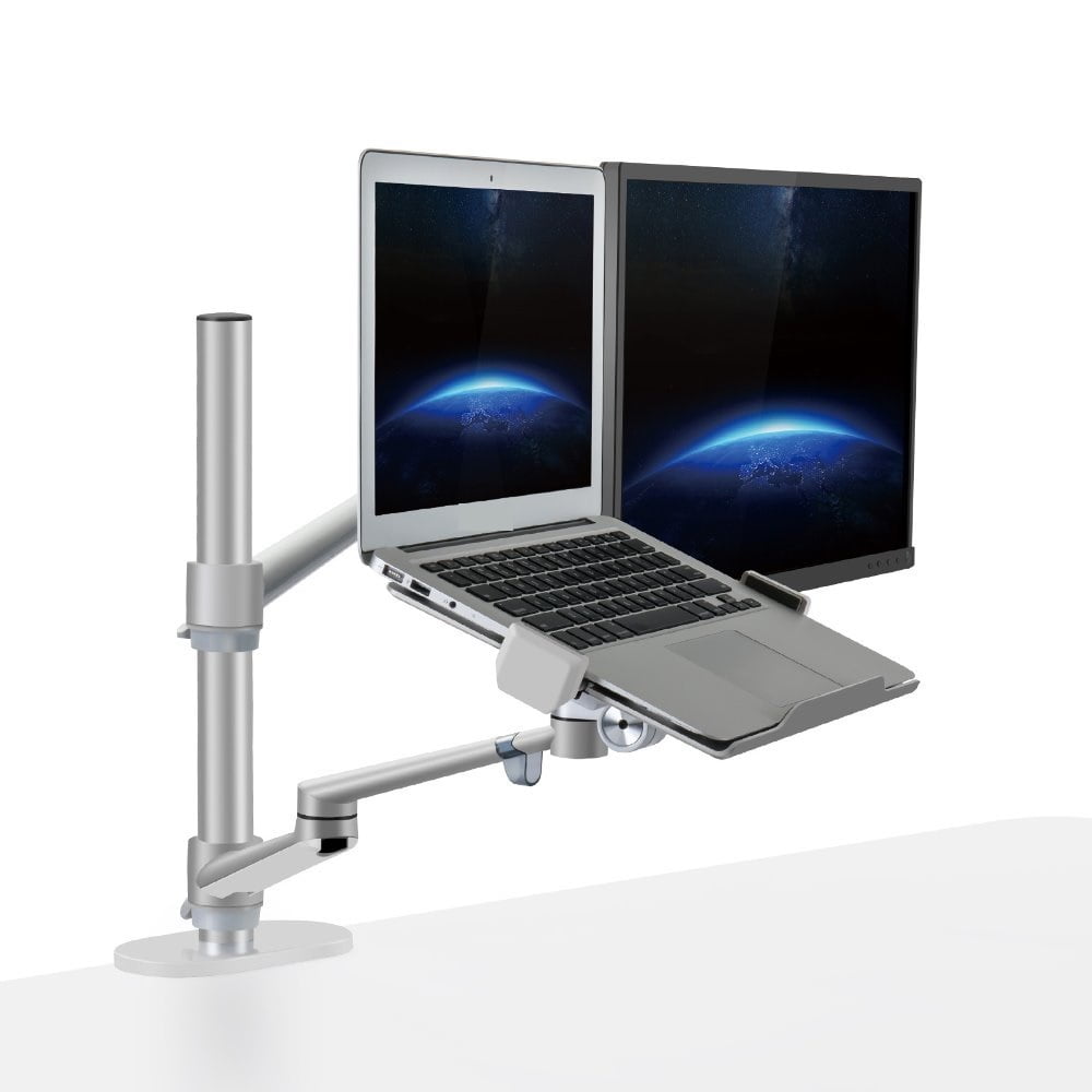 Aluminum Height Adjustable Desktop Dual Arm 17-32 Inch Monitor Holder+12-17 Inch Laptop Holder Stand Full Motion Mount Arm ,Easy Setup