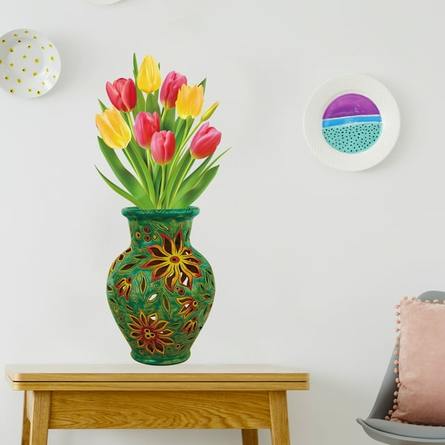 Adhesivos de pared vintage en 3D con forma de tulipán, diseño floral realista