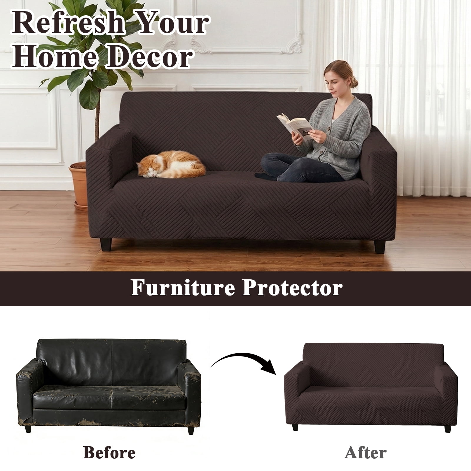 MeyJey Waterproof Sofa Cover, Slipcover for Loveseat Sofa, Stretch Furniture Protector for Kids Dogs Cats Pets, Brown