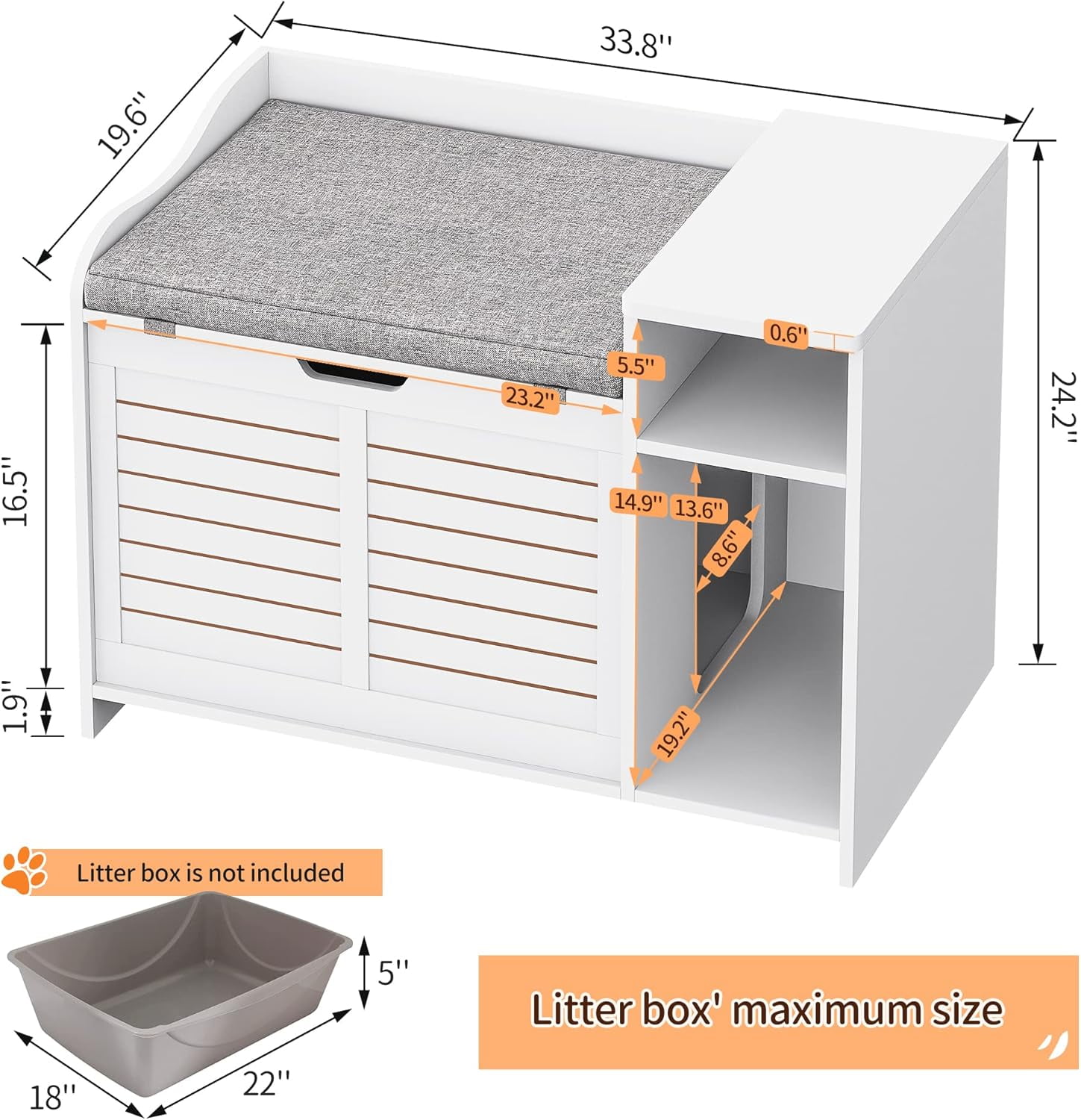 Hidden Cat Litter Box Furniture, Flip-Top Entryway Bench with Storage & Ventilation