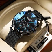 POEDAGAR Men Watch Sport Chronograph Waterproof Luminous Date Wristwatch Fashion Ultra Thin Mesh Belt Men's Watches