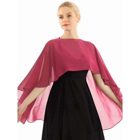 TSSOE Women Chiffon Wedding Bridal Irregular Shawl Cape Bolero Wrap Shrug Evening Party Cover Up Burgundy One Size