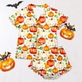 thumbnail image 2 of Likimi Child Girls Halloween Pajamas Set With Ruffles Short Sleeve Hallowmas Pumpkin Print Lapel Pjs Tops With Shorts For Party Fashionable Homewear Set Size 3-4 Years, 2 of 7