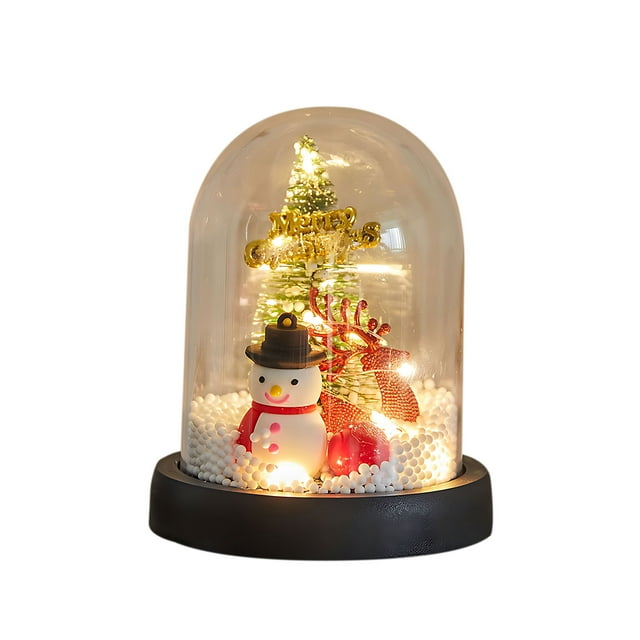 WRKEKC Clearance Christmas Decoration Small Imitation Glass Cover Mini with Light Emitting Snow Falling Small Christmas Tree Desktop Ornament