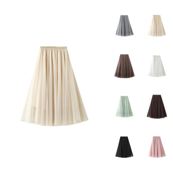 Long Tulle Skirts for Women Elastic High Waist A Line Midi Skirt Flowy Ruffled Tiered Skirt Tutu Skirts