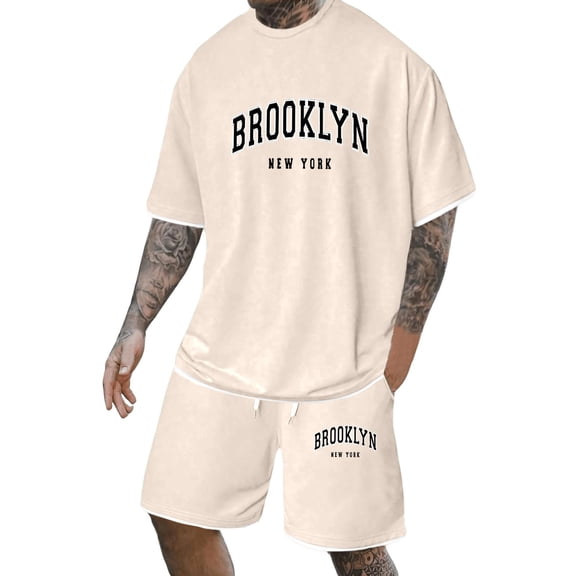 Afdoent Mens Two Piece Outfits Men's For Casual Stylish Two Piece Set With Letter Printed Summer Fashion Versatile Design For Comfortable And Stretchy Suit Set Beach Clothes Fashion