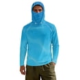 thumbnail image 2 of SEANATIVE Sun Protection Fishing Hoodie for Men, Long Sleeve Hooded Full Coverage Fishing Shirt Workout Camping Running Hooded Top with Mesh Face Mask, M, Abstract Stripes Pattern Blue, 2 of 7