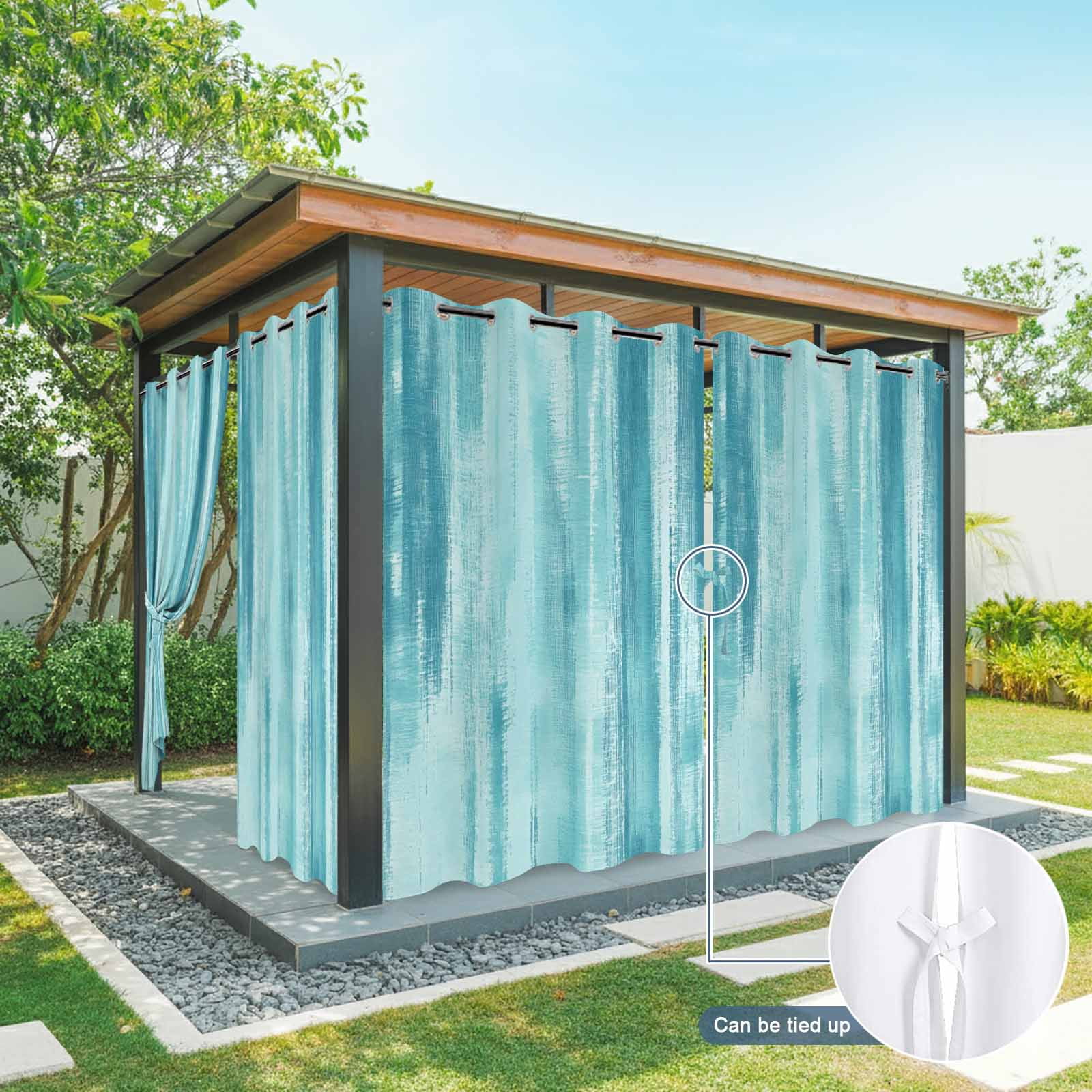 Cyan Paint Outdoor Curtains for Patio, Modern Abstract Blue Green Stripes Sunshade Privacy Drapes Grommet Waterproof Outside Curtains for Porch/Cabana/Balcony 54"x 108", 1 Panel