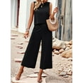 thumbnail image 2 of Women'S Summer 2 Piece Outfits Set Round Neck Sleeveless Tank Crop Top Wide Leg Pants Set with Pockets Black L, 2 of 8