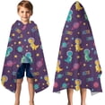 thumbnail image 3 of Purple Cartoon Dinosaurs Planets Stars Pattern Hooded Bath Towel，50"x30" for Ages 3 To 12 Kids, Quick Dry Lightweight Soft Microfiber Hood Beach Towel Cover Up for Kids, 3 of 7
