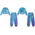 thumbnail image 3 of iiniim Boys Girls Hip Hop Modern Dance Outfit Shiny Metallic Long Sleeve Jacket and Pants Set Tracksuit Blue 10, 3 of 7