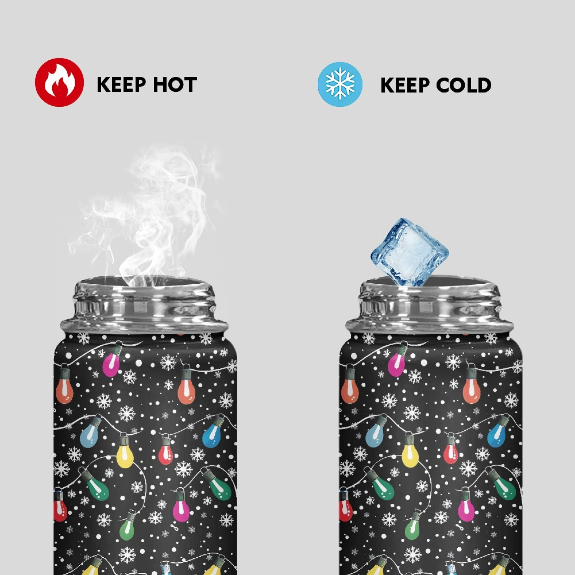 SEANATIVE Christmas Lights Insulated Water Bottle 20oz Stainless Steel Double-Walled Canteen for Cold Drinks and Hot Beverages Vacuum Insulated Reusable Bottle
