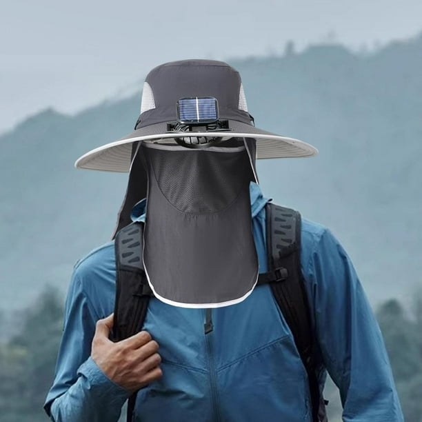 Sombrero de ventilador solar al aire libre sombrero de pesca con sombrero de ventilador de enfriamiento transpirable con cubierta de cuello de la cara Gris oscuro