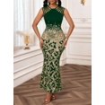 thumbnail image 7 of Dark Green Leopard Print Sequin Mermaid Dress With Cut-Out Shoulder Detail, Elegant Evening Gown, 7 of 7