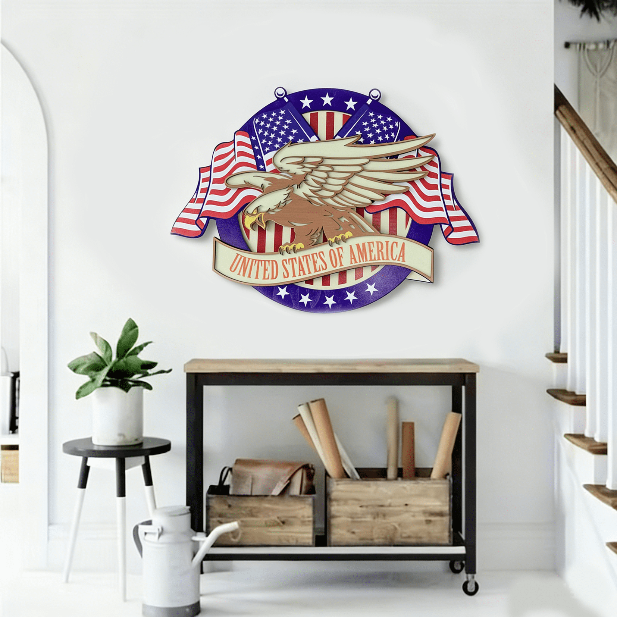 Double-Sided Happy 250 America/Hello Summer Wooden Porch Leaner