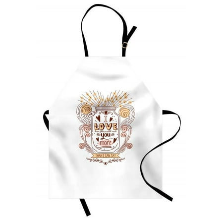 Swirl Jar (I Love You More Apron Drawing of a Jar with Floral Swirls Valentines Day Art Inspiration, Unisex Kitchen Bib Apron with Adjustable Neck for Cooking Baking Gardening, Peach Blush Brown,)