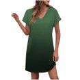 thumbnail image 2 of NXMZXB Summer Dresses for Women Casual V Neck Solid Color/Tie Dye Gradient Color Printed Short Sleeve T Shirt Dress with Pockets Loose Fit Beach Sundress B-Green S, 2 of 6