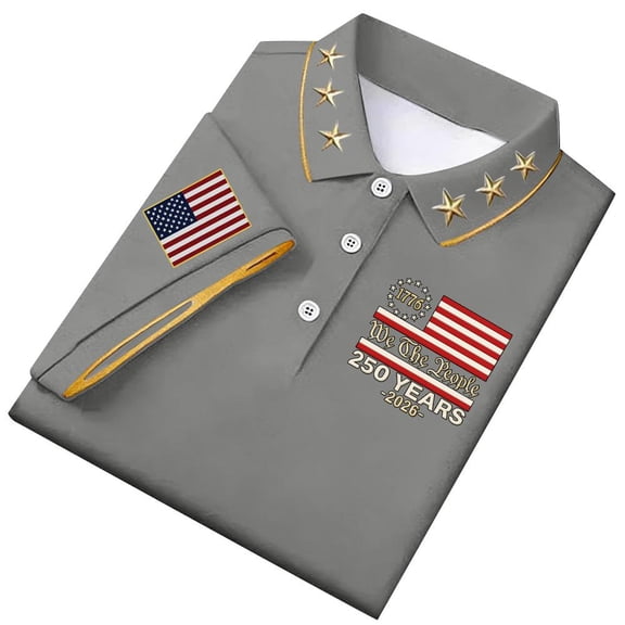 Men's Retro 250th Anniversary of The United States Golf Polo Shirt Patriotic Flag USA Collared Tops