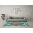 thumbnail image 3 of Ahgly Company Indoor Square Medallion Light Blue Traditional Area Rugs, 4' Square, 3 of 4