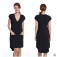 thumbnail image 1 of Missky Robe Décontractée à Manches Courtes Col en V pour Femmes avec Ourlet Irrégulier Couleur:Noir Taille:m, 1 of 8