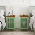 thumbnail image 6 of Llinc Store Glass Door Nightstand with Storage Cabinet and Solid Wood Tabletop, Bedside Table, Sofa Side Coffee Table for Bedroom, Living Room (Set of 2 Pieces), Green, 6 of 9