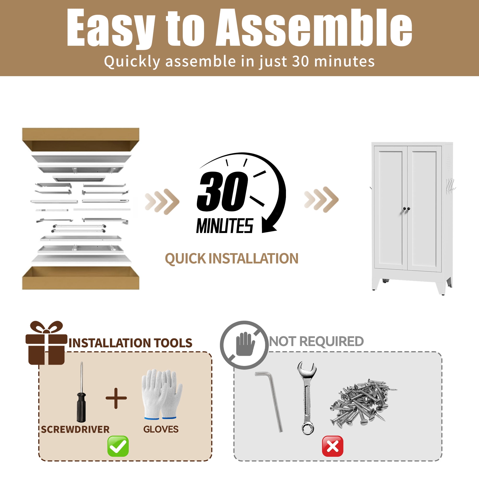 Freestanding Metal Kitchen Pantry Cabinet, 3 Adjustable Heavy‑Duty Storage Shelves (110lbs Each), Anti‑Tip Organizer for Kitchen Pantry Living Room Bathroom