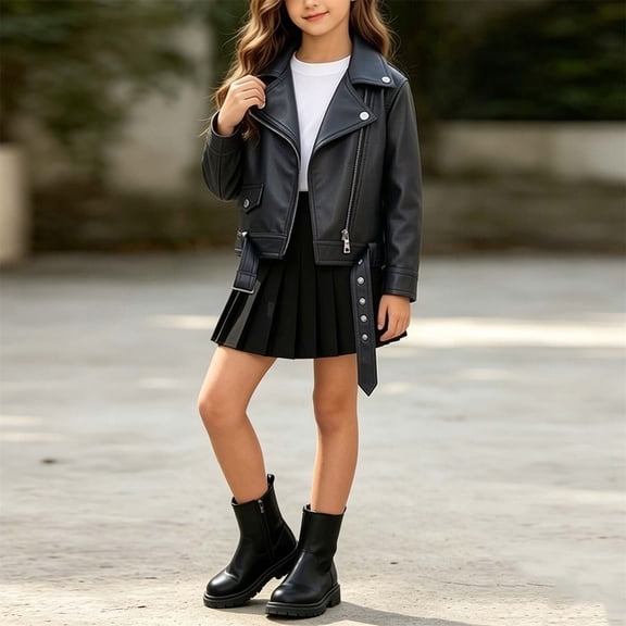 ATOGUTA Faux Leather Jacket Girls Kids Zip Up Fall Winter Motorcycle Biker Coats Outerwear
