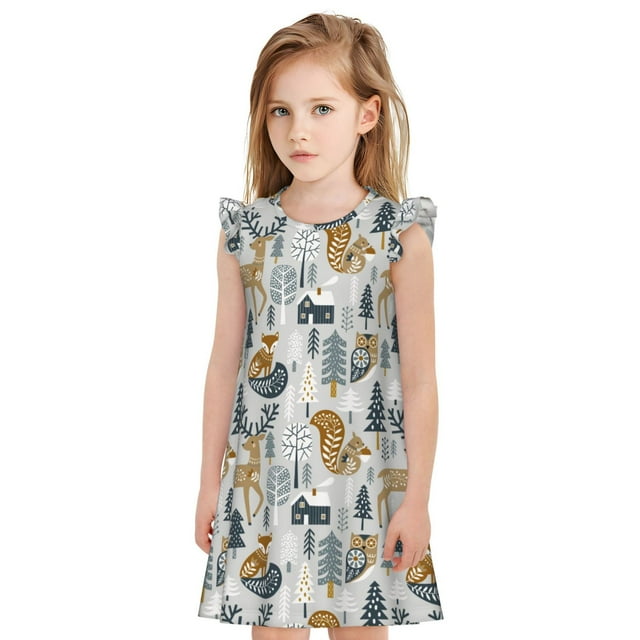 Vsdgher Chemises de Nuit d'Hiver Animaux de la Forêt pour Filles Manches Courtes à Volants Robe de Nuit Pyjama pour Fête Pyjama-TTG