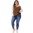 thumbnail image 3 of DARING DIVA Women's Plus V Neck Stripe Cable Knit Pullover Sweater Vest 2X Brown, 3 of 6
