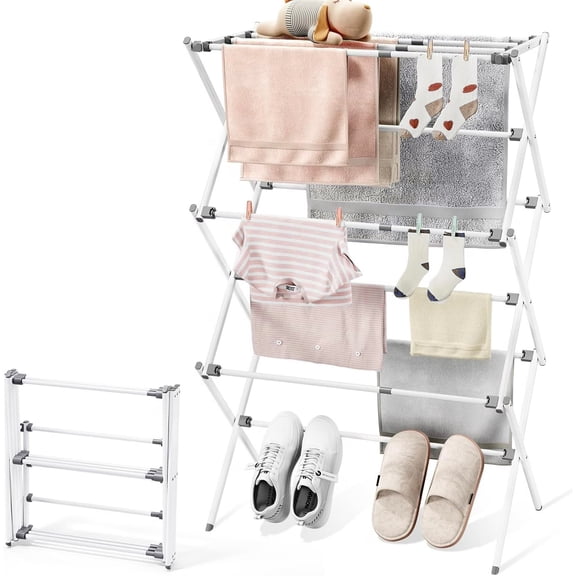 Clothes Drying Rack, Curtilage Foldable Laundry Rack with Extendable Length (14.5" to 29") Rust-Resistant Frame for Indoor/Outdoor Use, White