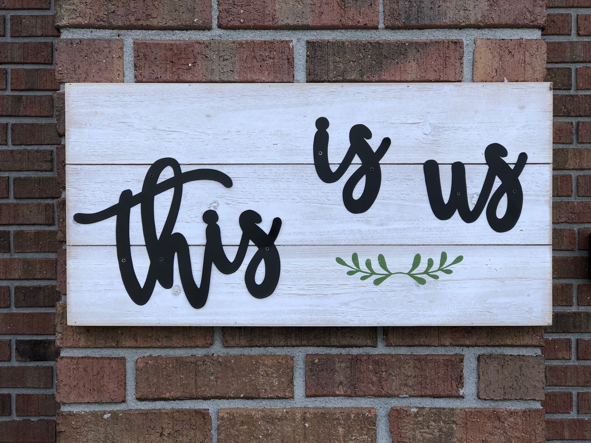 Parisloft This Is Us Whitewaehd Wood Wall Plaque with Black Cutout Letters, 23.6 x 11.8 x 1.8 inches