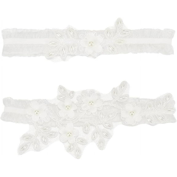 Wedding Garter for BrideBridal Garter Set Stretchy Lace Leg Garter with Flower Floral White Garter for Bride White