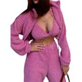thumbnail image 4 of hirigin Women Tops Pants Suit, Long Sleeve Stand Neck Crop Zip Coat + Vest + Velvet Long Pants, 4 of 9