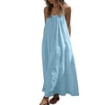 thumbnail image 6 of Fgvctg Backless Casual Dresses for Women Trendy Solid Color Spaghetti Maxi Cami Dress Loose Sleeveless Beach Long Dresses Summer Long Sundress with Back Tie Vacation Outfits Light Blue S, 6 of 7