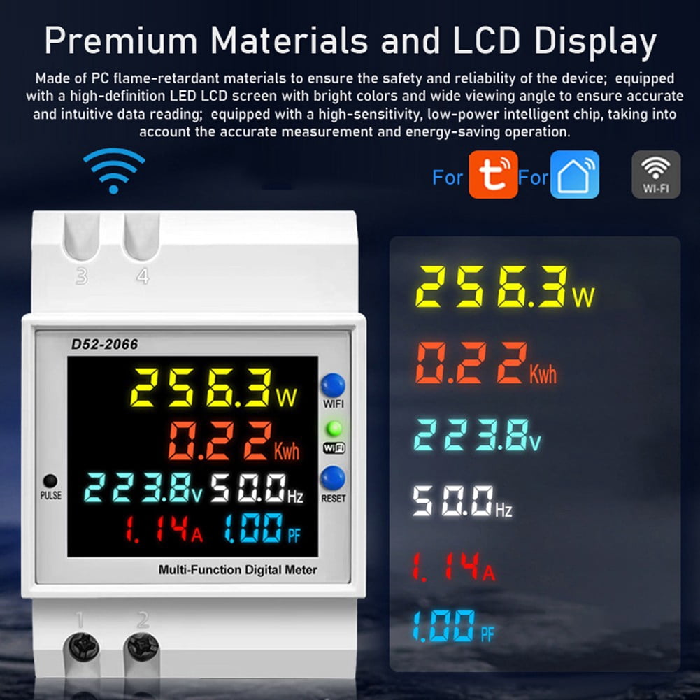 1pc For Tuya Smart WiFi Digital Display Electricity Meter Multiple Function DIN Rail Electrical Equipment