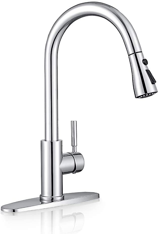 Kitchen Sink Faucet with Pull Out Sprayer for Bar Laundry Farmhouse RV Lonheo Kitchen Faucet Stainless Steel Brushed Nickel with Deck Plate Kitchen Faucets Single Handle with Pull Down Sprayer