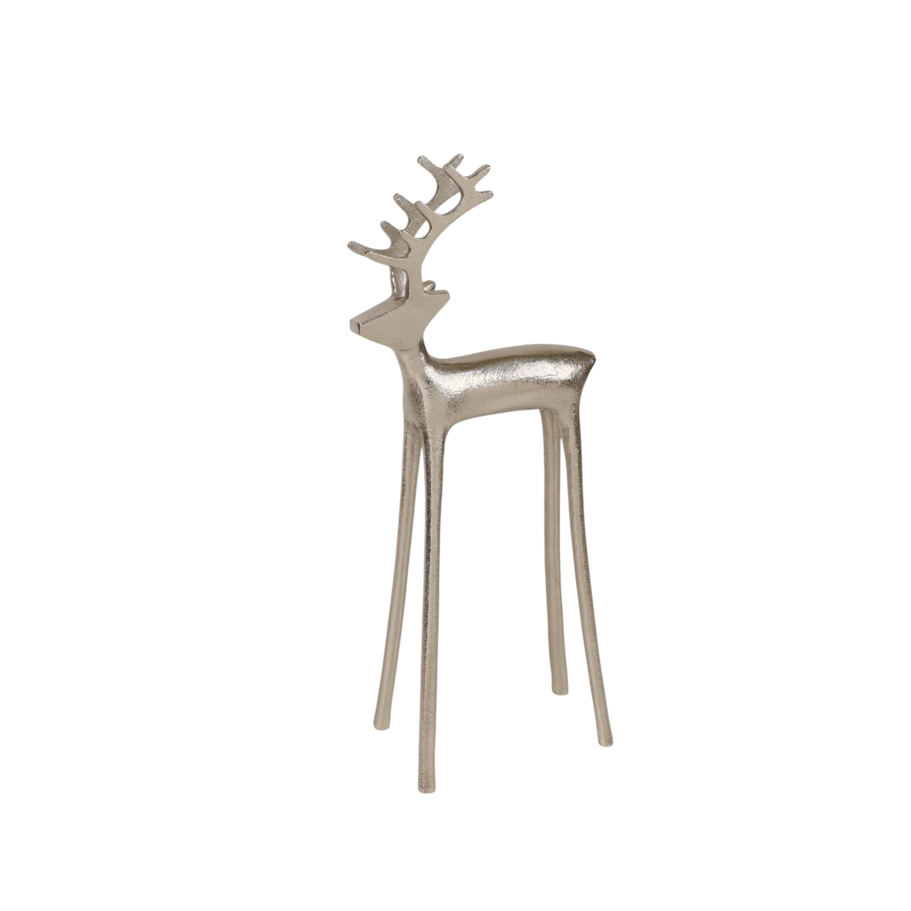 Holiday Time PL 16-Inch Silver Reindeer Sculpture – Christmas Tabletop Decoration, 16inch Silver Metal Reindeer Décor