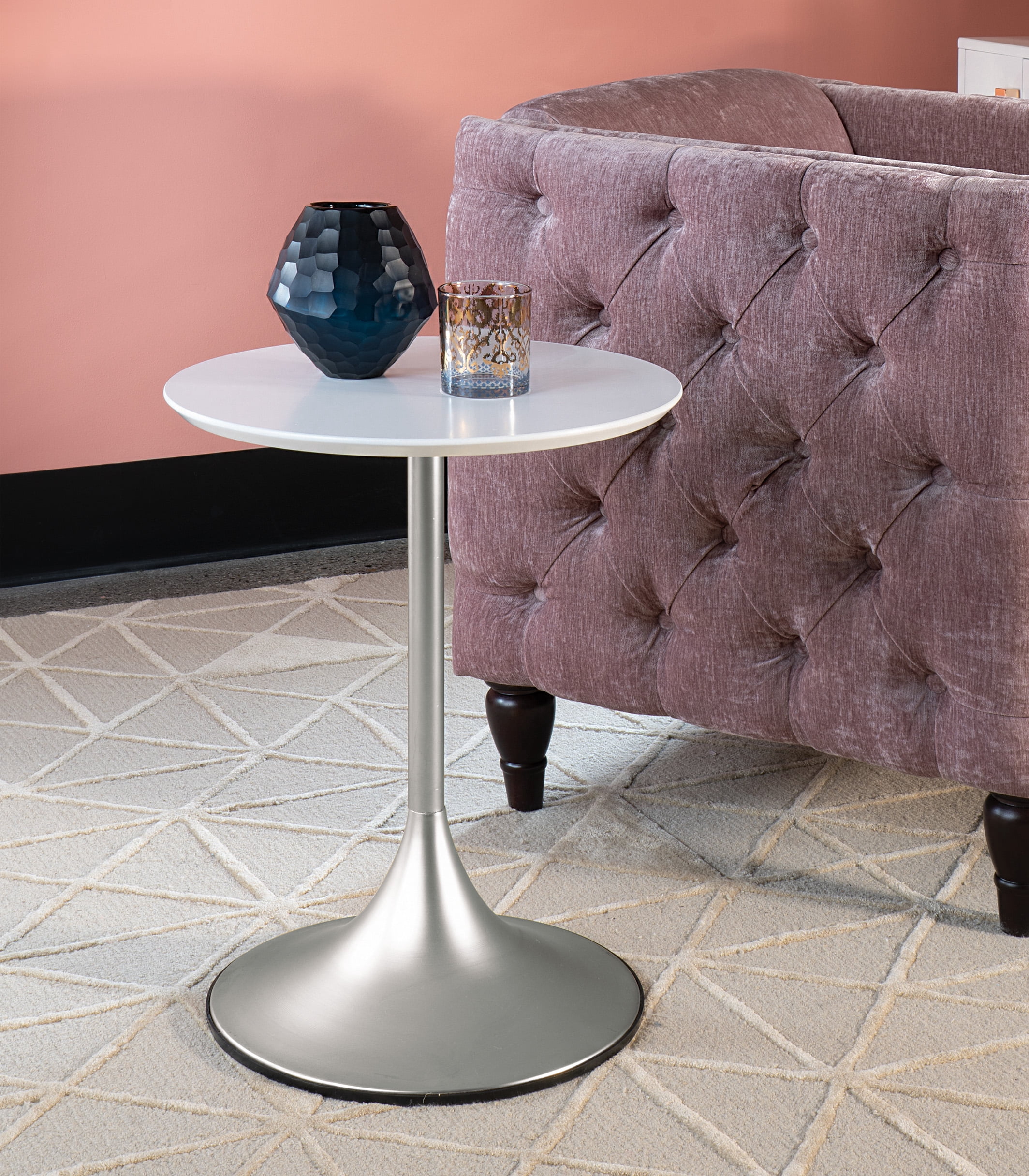 Re:ens｜Steel Flower Side Table OSP Home Furnishings Flower Side Table with White Top and Nickel
