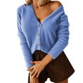 thumbnail image 2 of IROINNID Women's Short Woolen Jacket V-Neck Solid Color Long Sleeve Winter Casual Coat Cardigan, Blue, 2 of 9