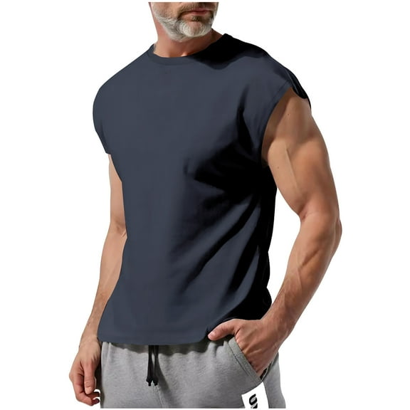 Solid Color Cut Off Tops for Mens Sleeveless Crewneck Tees Basic Sport T-Shirt Casual Loose for Running Wear