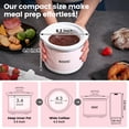 thumbnail image 2 of Olla pequeña de cerámica KOOC Slow Cooker de acero inoxidable de 0,65 L, color rosa, 2 of 8
