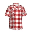 thumbnail image 3 of Xecao Red Plaid Daisy print Hawaiian shirt - a stylish short-sleeve button-down for men, perfect for casual beach and tropical outings., 3 of 9