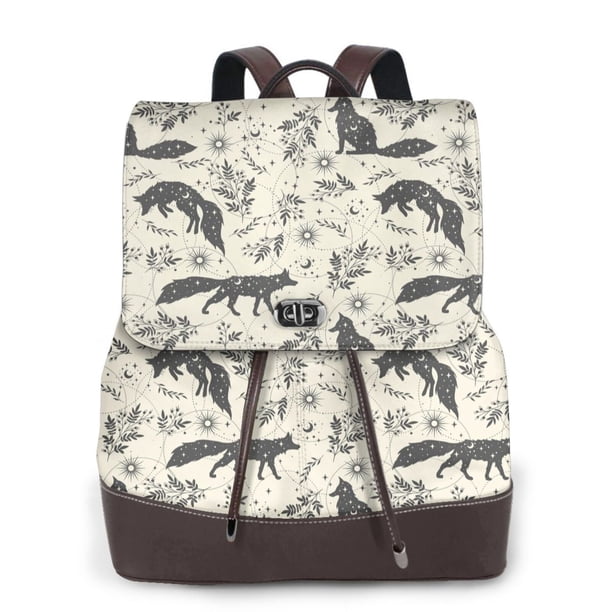 Balery Vintage Moon Fox Mochila de Cuero para Mujeres, Gran Capacidad, Bolsa de Viaje Multifuncional, Mochila de Cuero y Bolsa de Hombro para Mujeres
