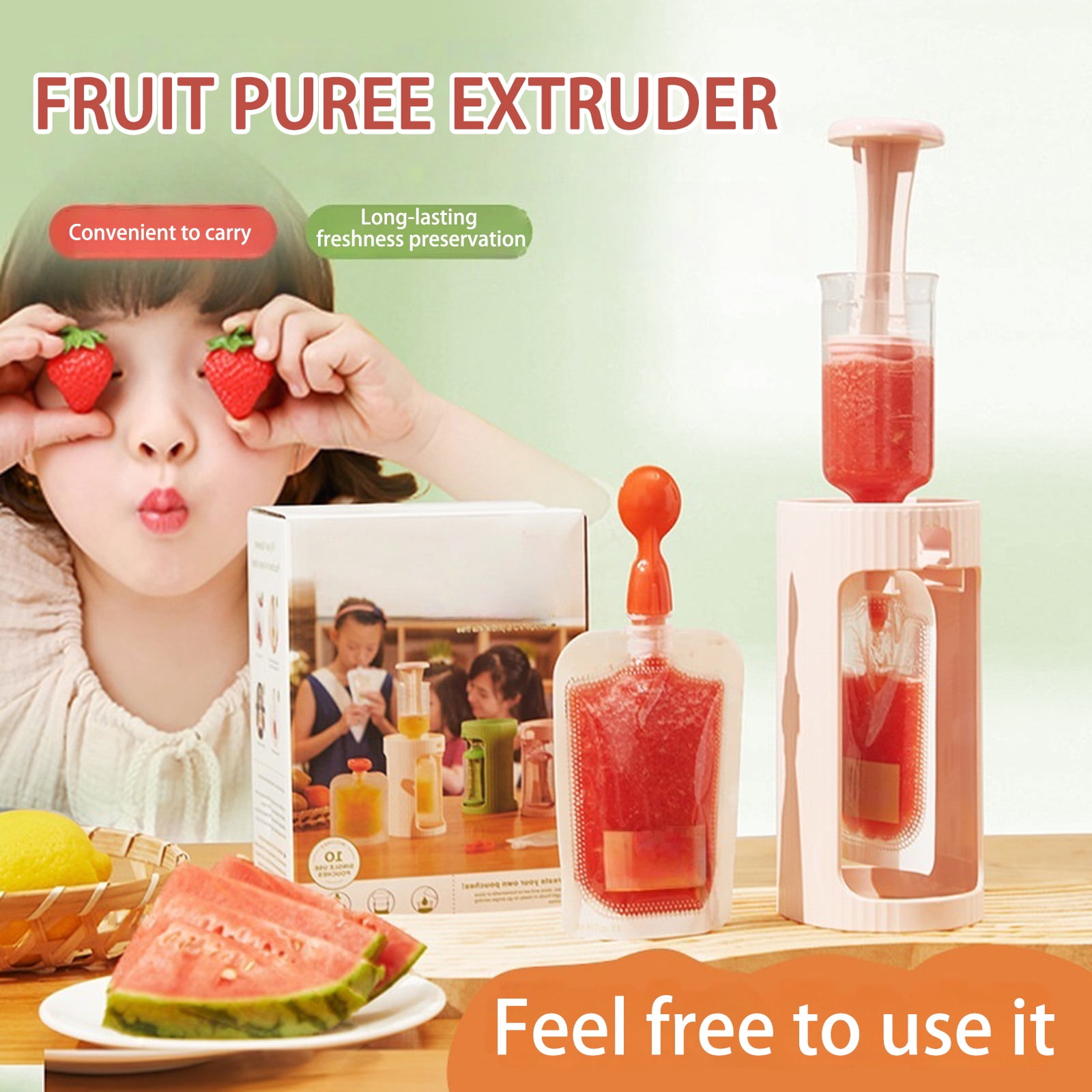Baby Fruit Puree Maker With 118ml Storage Bags Grade Squeeze Feeder Manual Operate Easy Cleaning For Travel