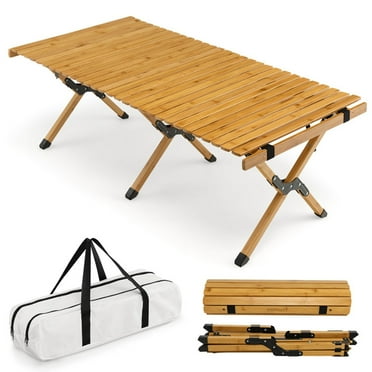 Resenkos Portable Picnic Table with Carry Bag for Camping and BBQ-Natural,Folding Dining Table for Patio Pool Park Outdoor