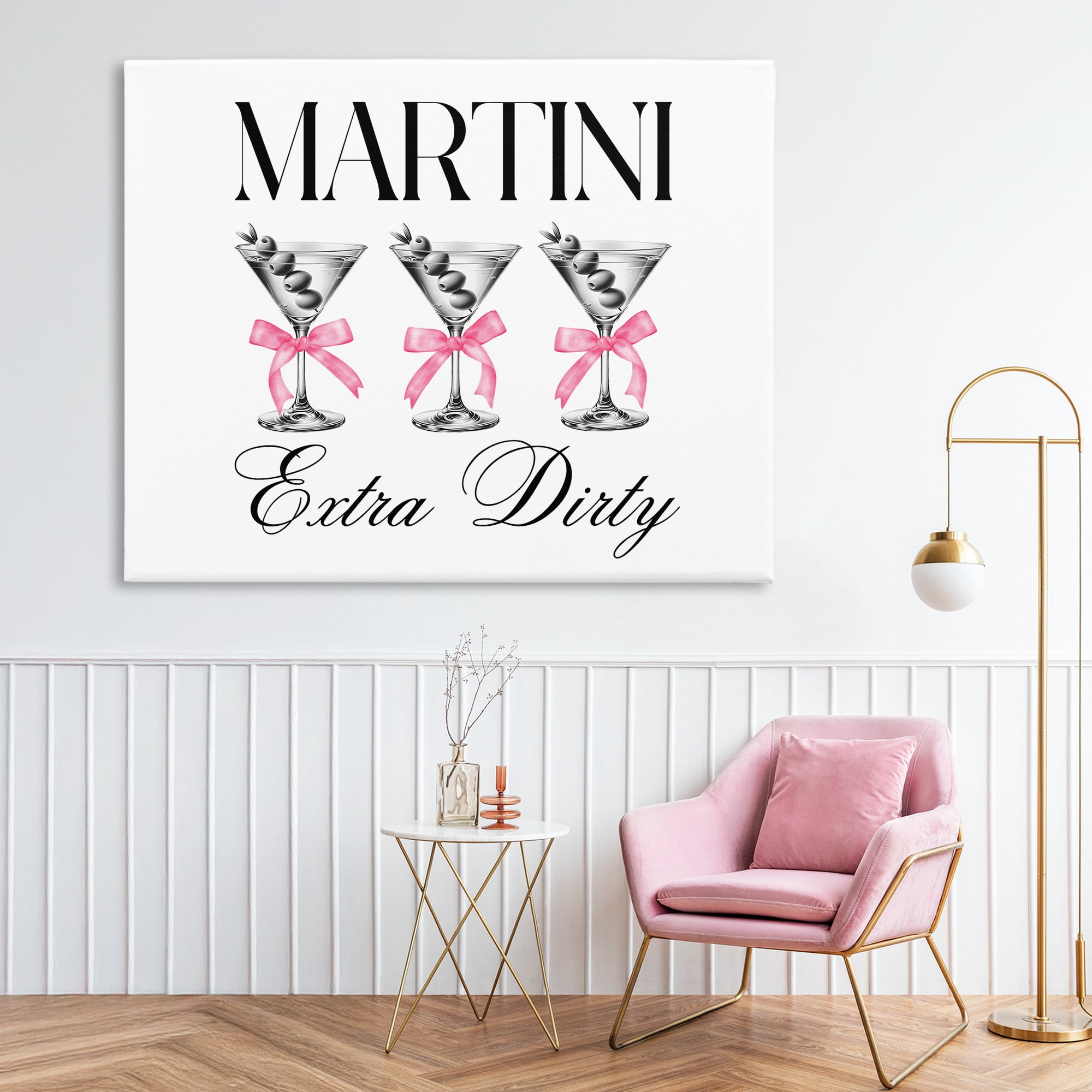 Stupell Industries Pink Ribbon Martini Trio Canvas Wall Art, design by Lettered and Lined